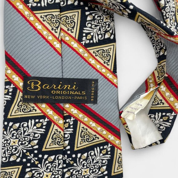Barini Tie Vintage 1970's Wide Polyester Disco Loud Mod Striped Geometric Gray - Picture 3 of 6